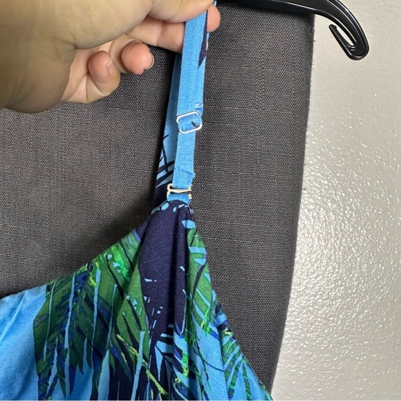 Belle by Kim Gravel | Blue and Green Leaf Print Jumpsuit - Picture 3 of 7